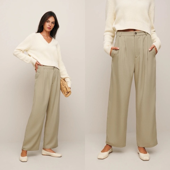 NWT Reformation Mason Cropped Pant in Light Khaki Size 6